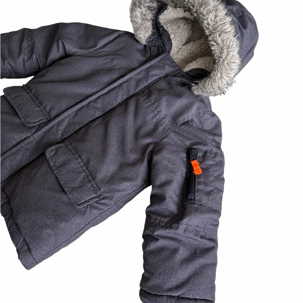 OshKosh B'gosh Charcoal Gray Kids Hooded Coat with Faux Fur Trim Boys 4T